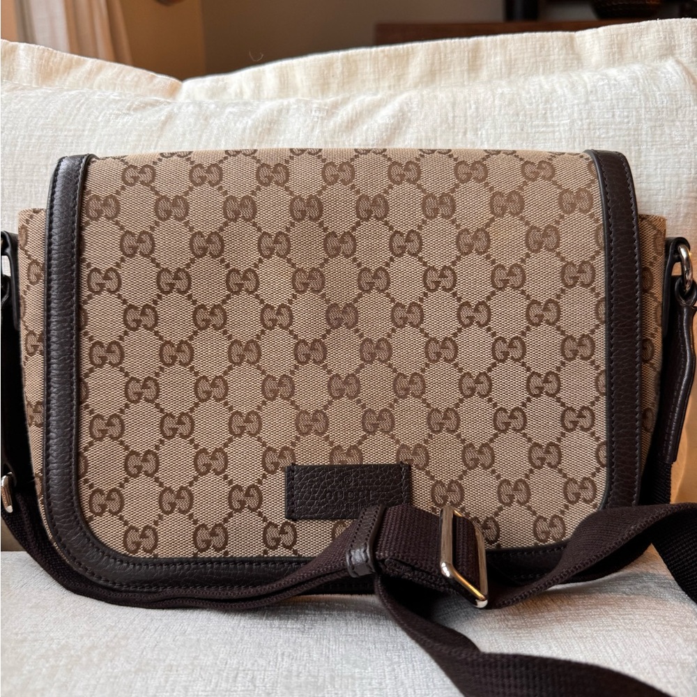 Gucci Beige and Brown Monogram Shoulder Bag